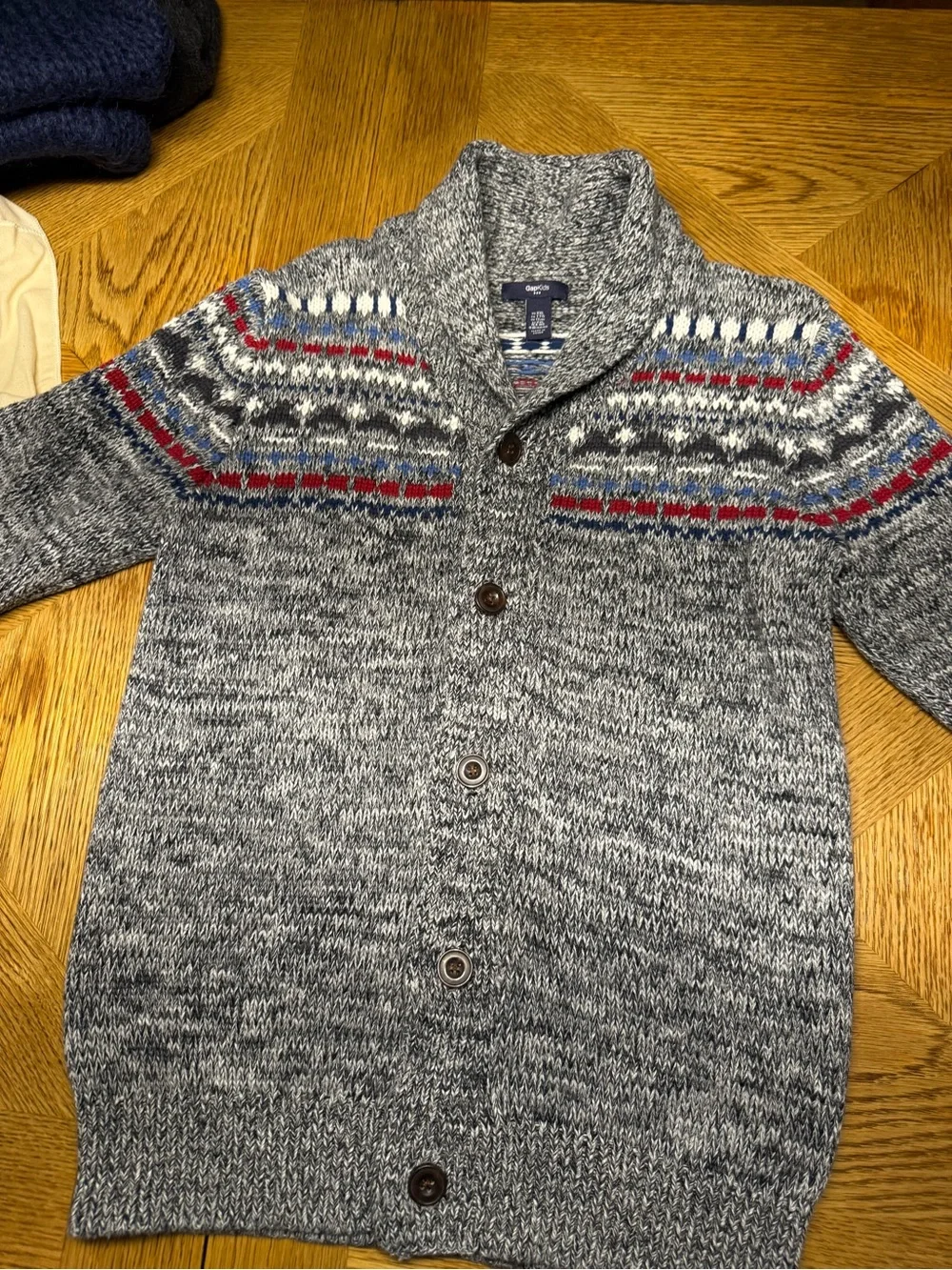 Gap kids Shawl Collar Gray Fair Isle Knit Cardigan Sweater -